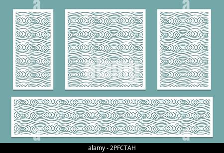 Set di taglio laser per pannelli. Profilo decorativo con onde del mare griglia motivo stile asiatico taglio laser template di legno metallo acrilico arredamento interno ratto Illustrazione Vettoriale