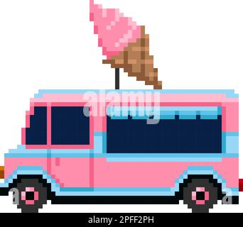 Gelato camion pixel art... Street food van 8-bit video gioco sprite. Illustrazione vettoriale Illustrazione Vettoriale