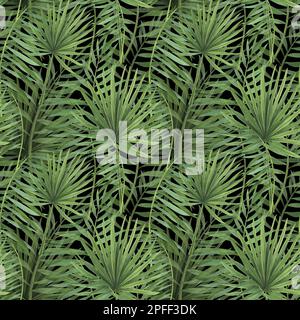 Senza cuciture motivo piante tropiche realistiche acquerello isolato su sfondo bianco. Acquerello Llustrazione botanica disegnata a mano per imballo di design, te Foto Stock