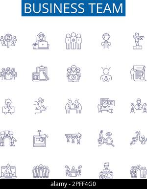 Set di simboli delle icone della linea del team aziendale. Progettare la raccolta di Team, Business, cooperazione, collaborazione, cooperazione, Schema di gruppo, unità, integrazione Illustrazione Vettoriale