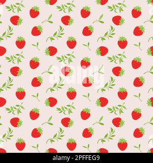 Sfondo senza cuciture con fragole rosse fresche e foglie verdi Foto Stock