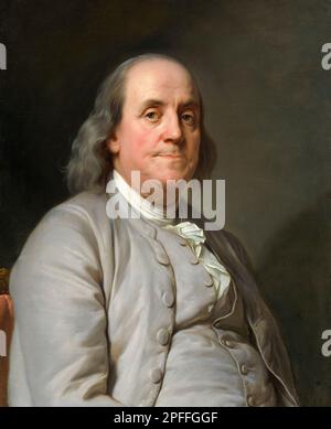 Benjamin Franklin (1706-1790), American polymath, scrittore, scienziato, inventore, e statista. Uno dei Padri fondatori degli Stati Uniti, ritratto dipinto in olio su tela di Joseph Siffred Duplessis, circa 1785 Foto Stock