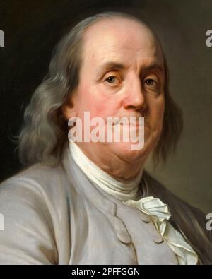 Benjamin Franklin (1706-1790), American polymath, scrittore, scienziato, inventore, e statista. Uno dei Padri fondatori degli Stati Uniti, ritratto dipinto in olio su tela di Joseph Siffred Duplessis, circa 1785 Foto Stock