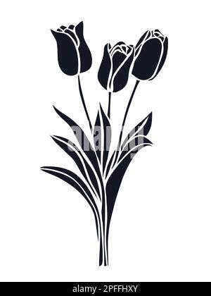 Silhouette nere di fiori isolati su sfondo bianco, illustrazione vettoriale Illustrazione Vettoriale