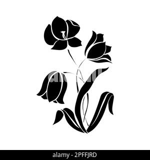 Silhouette nere di fiori isolati su sfondo bianco, illustrazione vettoriale Illustrazione Vettoriale