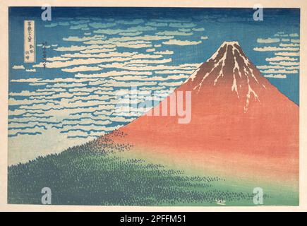 Vento Sud, Cielo chiaro (Gaifū kaisei), noto anche come Fuji Rosso, dalla serie trentasei viste del Monte Fuji (Fugaku sanjūrokkei) Data ca. 1830–32 Foto Stock