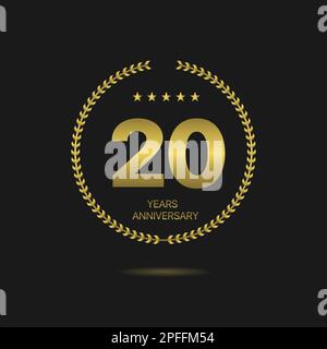 20 anni Anniversary oro alloro wreath etichetta Illustrazione Vettoriale