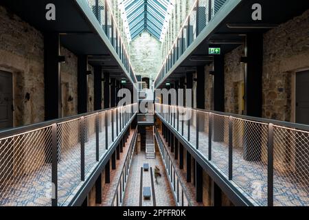 Corridoio interno del Bodmin Jail Hotel a Bodmin, Cornovaglia Foto Stock