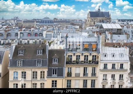 Parigi, edifici tipici nel Marais, vista aerea dal centro Pompidou Foto Stock