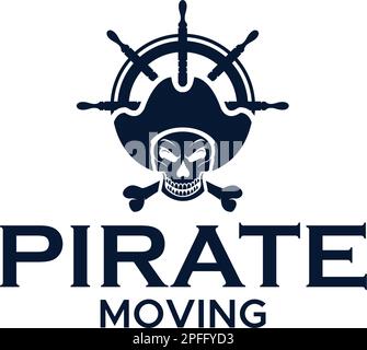 Design minimalista CON logo PIRATE MOVING Skull Hat Illustrazione Vettoriale