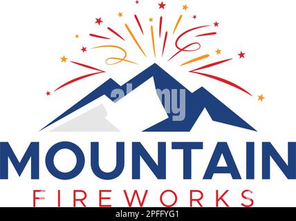 Design moderno e colorato DEL LOGO DEI FUOCHI D'ARTIFICIO DI MONTAGNA Illustrazione Vettoriale