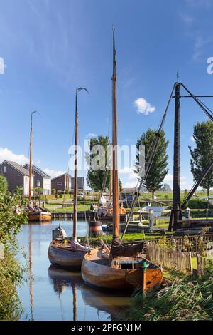 Vecchie barche da pesca in legno presso il cantiere navale "De Hoop" vicino alla pittoresca cittadina di Workum in Frisia. Foto Stock