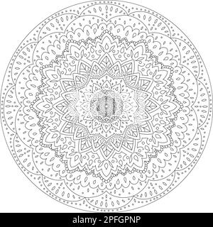 Ornamento di mandala in pizzo rotondo. Disegno del libro da colorare. Illustrazione Vettoriale