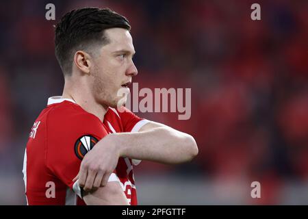 Friburgo, Germania. Marzo 16 2023 Michael Gregoritsch di SC Freiburg guarda in occasione del round della UEFA Europa League di 16 partita di seconda tappa tra SC Freiburg e Juventus FC allo Stade Europa-Park il 16 2023 marzo a Friburgo, Germania . Foto Stock