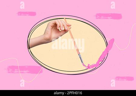 Foto banner collage concettuale della creatività pennello disegno colori rosa hobby capolavoro illustrazione immagine isolata su sfondo dipinto Foto Stock