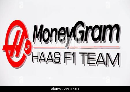 Jeddah, Arabien Saudita. 16th Mar, 2023. 16.03.2023, Jeddah Corniche Circuit, Jeddah, Formula 1 Gran Premio dell'Arabia Saudita, nella foto il logo del MoneyGram Haas F1 Team Credit: dpa/Alamy Live News Foto Stock