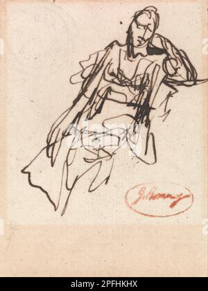 Donna seduta, forse la signora Hayley di George Romney Foto Stock