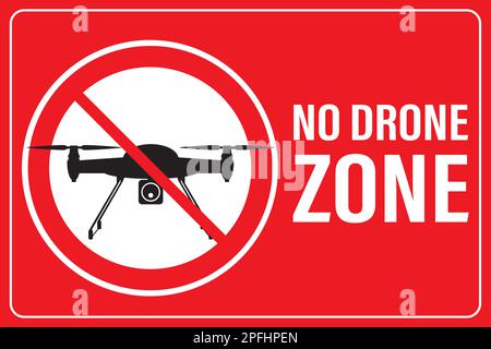 Divieto di lancio di Copter - nessun segnale permesso di drone aereo, volo in quadricottero vietato. Nessuna zona drone. Profilo nero del drone in cerchio rosso. stic modello Illustrazione Vettoriale