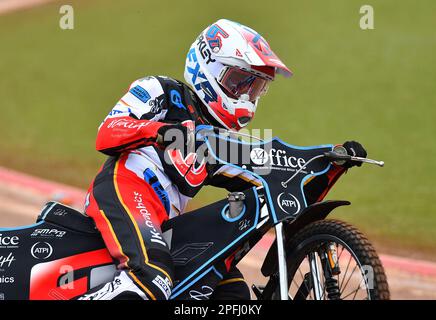 Freddy Hodder of Belle Vue Aces durante la Belle Vue Aces Media Day presso il National Speedway Stadium di Manchester, mercoledì 15th marzo 2023. (Foto: Eddie Garvey | MI News) Foto Stock