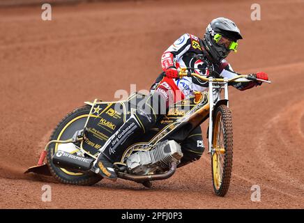 Norick Blodorn di Belle Vue Aces durante la Belle Vue Aces Media Day presso il National Speedway Stadium di Manchester, mercoledì 15th marzo 2023. (Foto: Eddie Garvey | MI News) Foto Stock