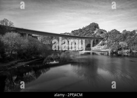 ponte dell'autovia del Cantabrico, autostrada A8, che attraversa il fiume Nansa a Pesués, Cantabria, Spagna, Europa Foto Stock