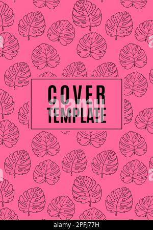 Modello di copertura con foglie di manstera su sfondo rosa Vector Illustration Illustrazione Vettoriale