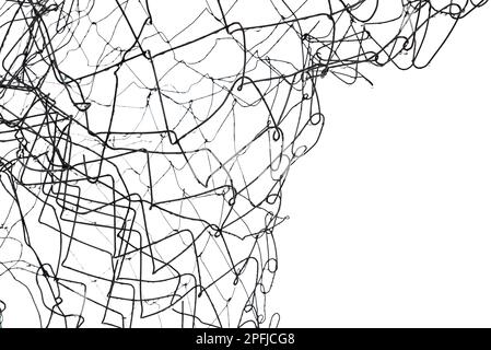 La trama della rete metallica. Rete metallica lacerata, distrutta, rotta su sfondo bianco Foto Stock