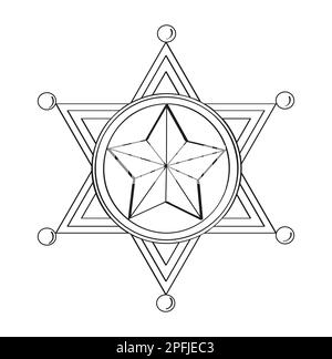 Vettore badge polizia in stile doodle. Sheriff, illustrazioni maresciallo. Ranger, medaglioni poliziotti. Cartelli, adesivi dell'agente federale di sicurezza Illustrazione Vettoriale