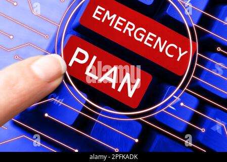 Ispirazione che mostra il segno piano di emergenza. Parola per le procedure per la risposta alle emergenze importanti sia preparato Foto Stock