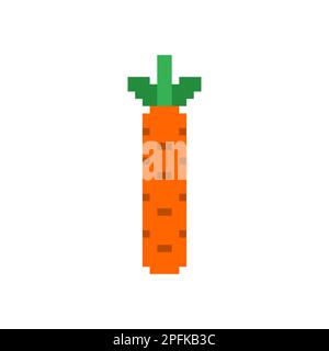 Carota pixel art isolato. Illustrazione del vettore vegetale con pixel a 8 bit Illustrazione Vettoriale