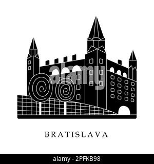 Capitali europee, Bratislava. Illustrazione in bianco e nero Illustrazione Vettoriale