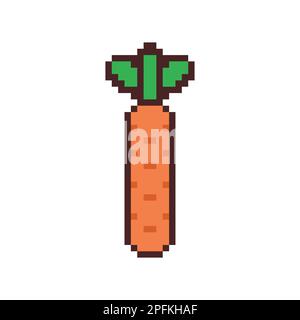 Carota pixel art isolato. Illustrazione del vettore vegetale con pixel a 8 bit Illustrazione Vettoriale