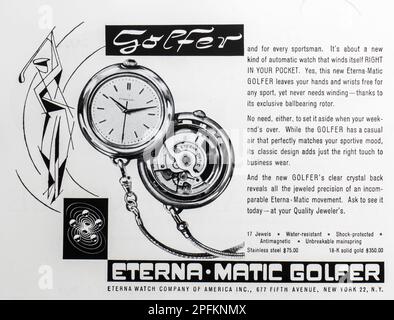 1956 annuncio stampa orologio tascabile Eterna-Matic Golpher Foto Stock