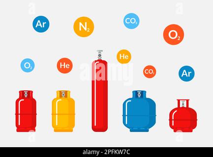 Serbatoio vettore della bombola di gas. Contenitore icona bombola di propano GPL. Stoccaggio del carburante nel filtro a carboni attivi della bombola di ossigeno Illustrazione Vettoriale