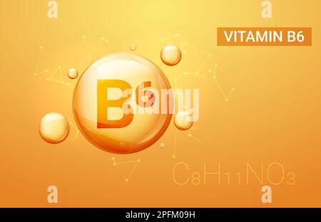 Vitamina B6 vettore capsule drop medicina piridossina acido olio di fondo. Illustrazione Vettoriale