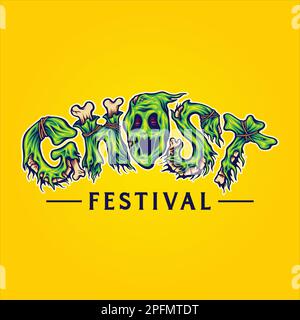 Zombie osso font fantasma festival testo lettere parole illustrazioni vettoriali per il tuo logo di lavoro, t-shirt merchandise, adesivi e des etichetta Illustrazione Vettoriale