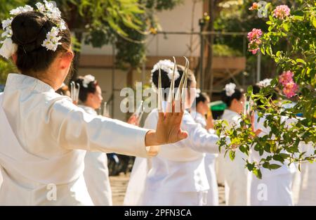 Fon lep nail ballerini Wat Phra Singh tempio, Chiang mai Thailandia Foto Stock