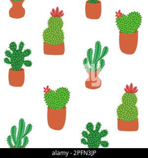 Modello esotico disegnato a mano con cactus. La stampa colorata è ideale per i tessuti. Piante botaniche. Carta da parati in tessuto da regalo. Illustrazione vettoriale in ca Illustrazione Vettoriale