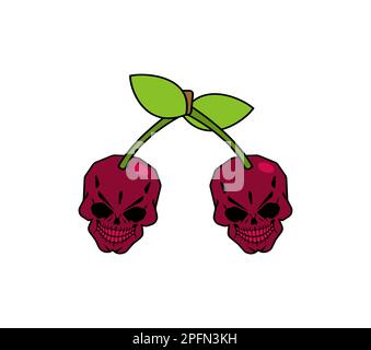 Cherry Scull isolato. Testa scheletrica di ciliegie. Illustrazione vettoriale Illustrazione Vettoriale