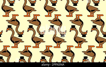 Disegno di aristocratico d'oca senza cuciture. Oca in cappello e con fondo di pipa fumante Illustrazione Vettoriale