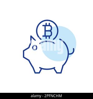 Risparmio di criptovaluta. Piggy bank e bitcoin simbolo. Icona della linea di tratto modificabile pixel Perfect Illustrazione Vettoriale