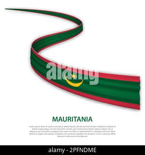 Sventolando in nastro o banner con bandiera della Mauritania. Modello per il giorno di indipendenza il design di poster Illustrazione Vettoriale