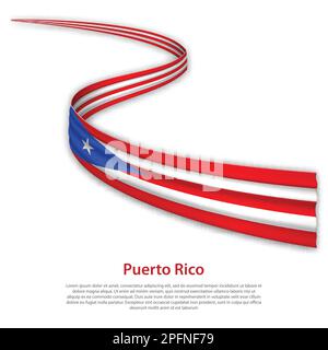 Sventolando in nastro o banner con bandiera di Puerto Rico. Modello per il giorno di indipendenza il design di poster Illustrazione Vettoriale