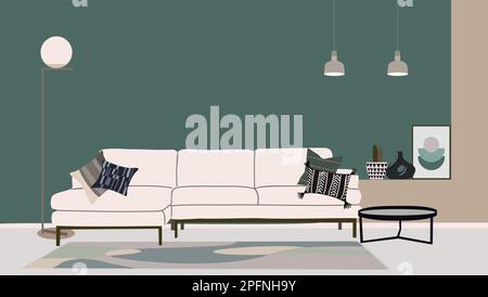 Moderno soggiorno mobili interni scena vettoriale Illustrazione Vettoriale