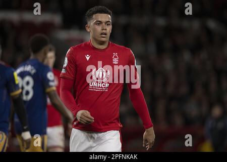 Nottingham, Regno Unito. 17th Mar, 2023. NOTTINGHAM, INGHILTERRA - 17 MARZO: Brennan Johnson di Nottingham Forest durante la partita della Premier League tra Nottingham Forest e Newcastle United a City Ground il 17 marzo 2023 a Nottingham, Regno Unito. (Foto di Richard Callis/MB Media) (Foto: Richard Callis/Sports Press Photo/C - SCADENZA UN'ORA - ATTIVA FTP SOLO SE LE IMMAGINI HANNO MENO DI UN'ORA - Alamy) Credit: SPP Sport Press Photo. /Alamy Live News Foto Stock