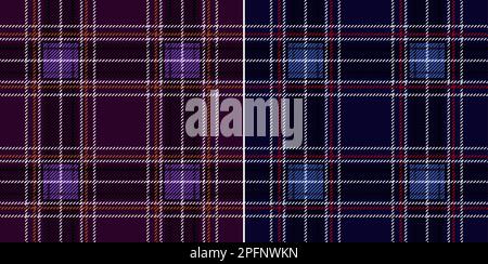 Motivo Tweed Tartan Plaid tessuto texture Check in blu, viola, rosso, bianco Illustrazione Vettoriale