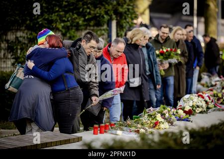 UTRECHT - parenti e parti interessate durante la commemorazione dell'attacco del tram del 18 marzo 2019. Durante l'attacco del 24 ottobre, Gokmen T. ha sparato quattro persone morte in un tram espresso. ANP ROBIN VAN LONKHUIJSEN olanda fuori - belgio fuori Foto Stock