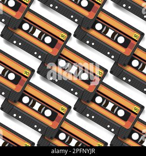 Immagine piatta con l'icona di videocassette vintage o videocassette musicali. Ripetizione senza giunture Illustrazione Vettoriale