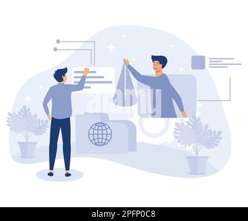 Concetto di apprendimento moderno, realtà virtuale e realtà aumentata nell'istruzione, classe tecnologica, illustrazione moderna a vettore piatto Illustrazione Vettoriale