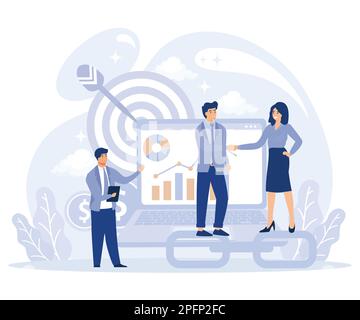 Concetto di strategia di marketing globale, team di marketing, macromarketing, disegno vettoriale piatto moderno Illustrazione Vettoriale